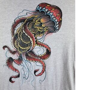 Curbside Clothing Mens XL Grey Jellyfish Tattoo Graphic Tee Short Sleeve T-Shirt